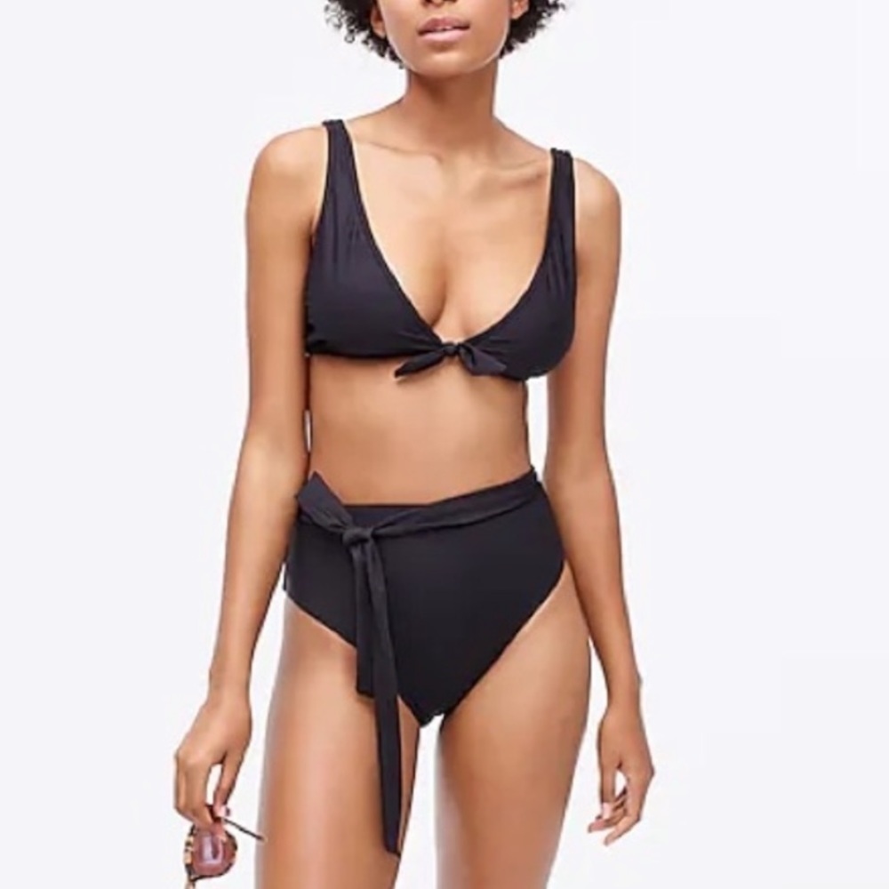 J Crew Tie-Front Bikini Top Ak943 Black